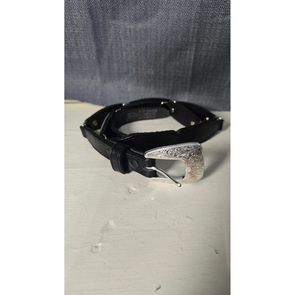 Justin Mens Black Leather Western Concho Belt Engraved Silver Buckle 28 559BK